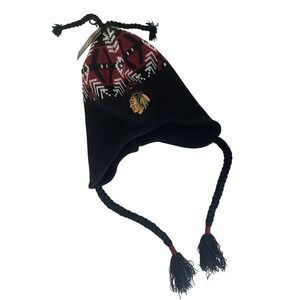 Old Time Hockey Chicago Blackhawks‎ NHL Earflap Beanie Knit Tassel Hat New
